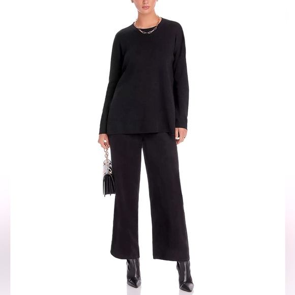 Eileen Fisher Rolled Hem Tunic Sweater in Black 100% Merino Wool Size XL - Picture 1 of 6